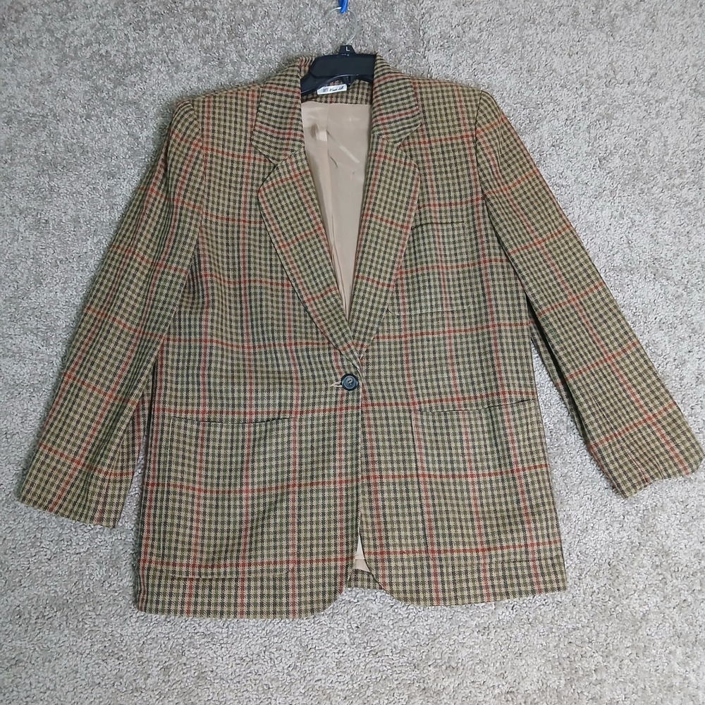 Doncaster Silks 100% Woven Silk Plaid Blazer Jacket Brown Green Red Womens 6 - Picture 2 of 14